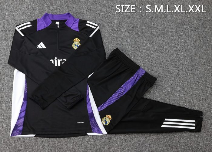 Real Madrid 24-25 Black Half-Zip Jacket with Purple Collar - 图片 2