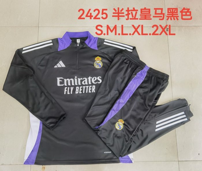 Real Madrid 24-25 Black Half-Zip Jacket with Purple Collar - 图片 9