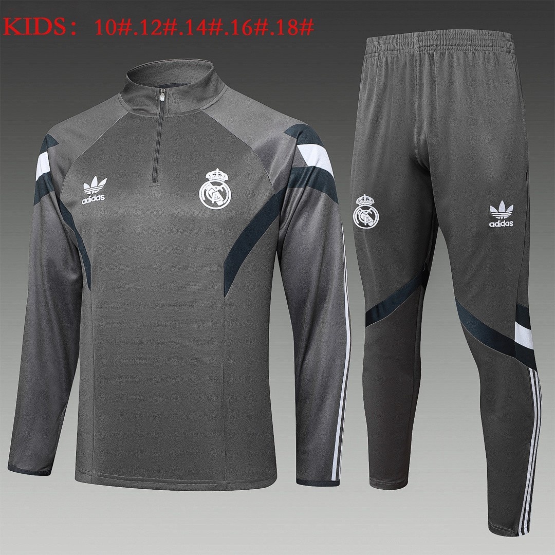 JER-5230_1 Real Madrid 24/25 Retro Gray Half-Zip Jacket Kids - 图片 1