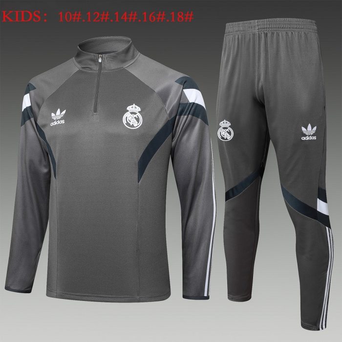 Real Madrid 24/25 Retro Gray Half-Zip Jacket Kids - 图片 3