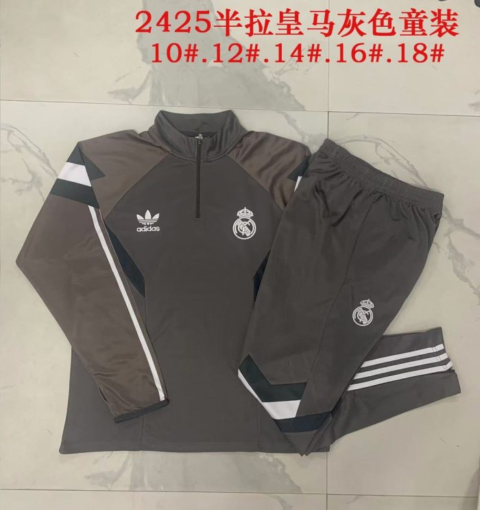 Real Madrid 24/25 Retro Gray Half-Zip Jacket Kids - 图片 4
