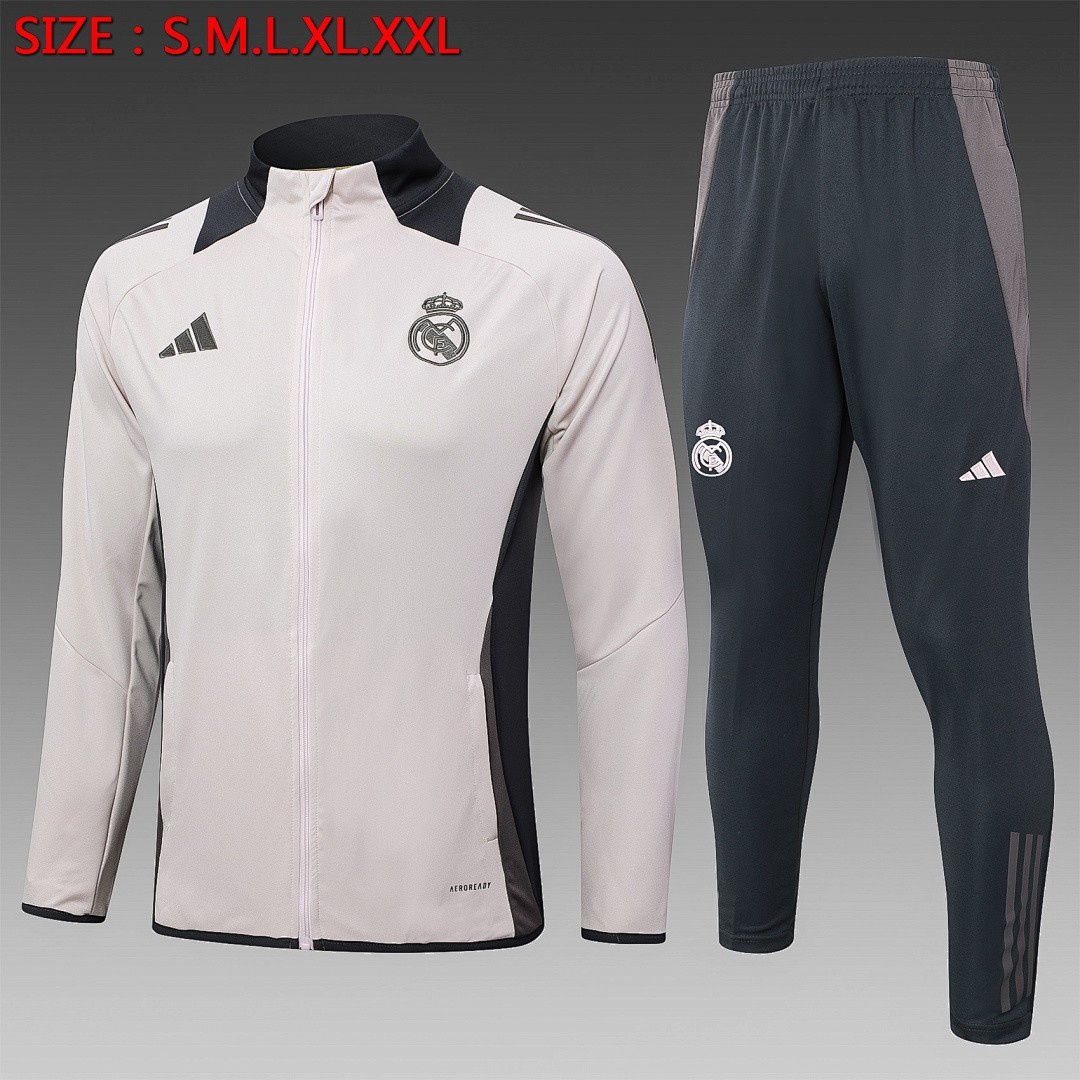 JER-5232_1 Real Madrid 24-25 Light Pink Long Zipper Jacket - 图片 1