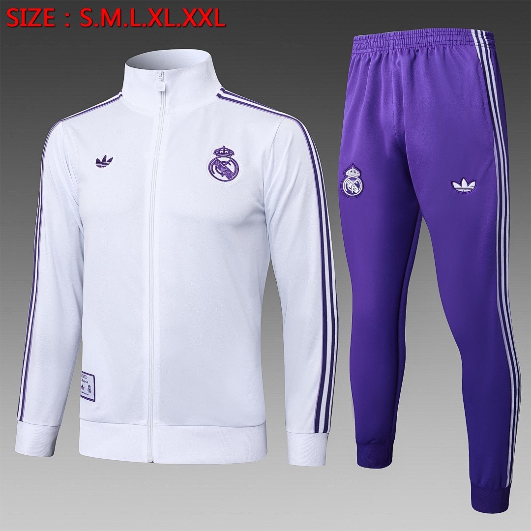 JER-5235_1 Real Madrid White Retro Edition Long Zipper Jacket - 图片 1