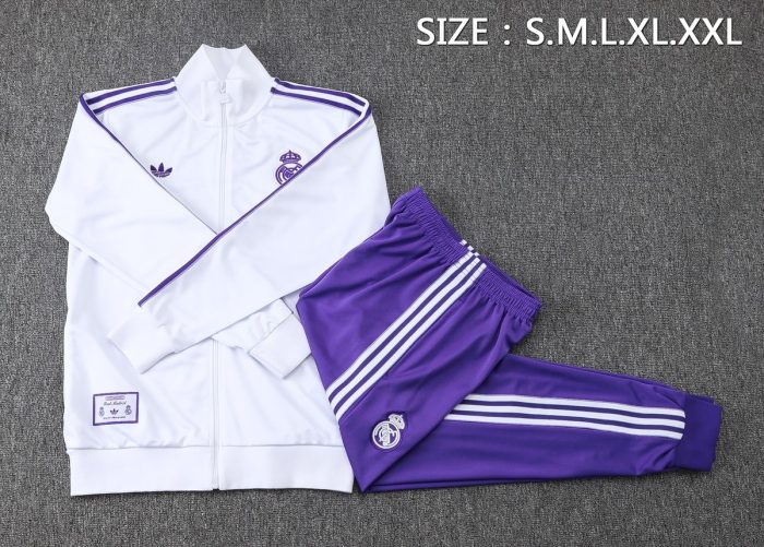 Real Madrid White Retro Edition Long Zipper Jacket - 图片 2