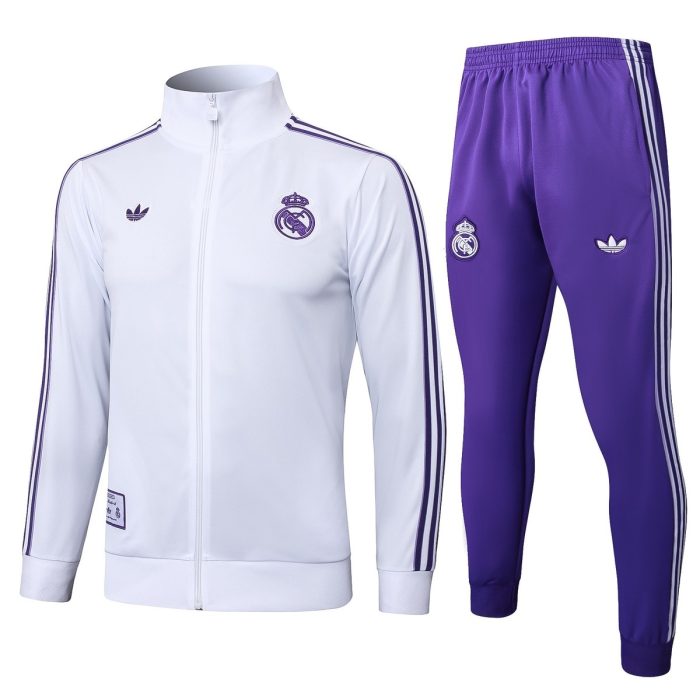 Real Madrid White Retro Edition Long Zipper Jacket - 图片 8