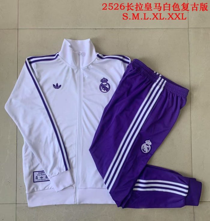 Real Madrid White Retro Edition Long Zipper Jacket - 图片 9