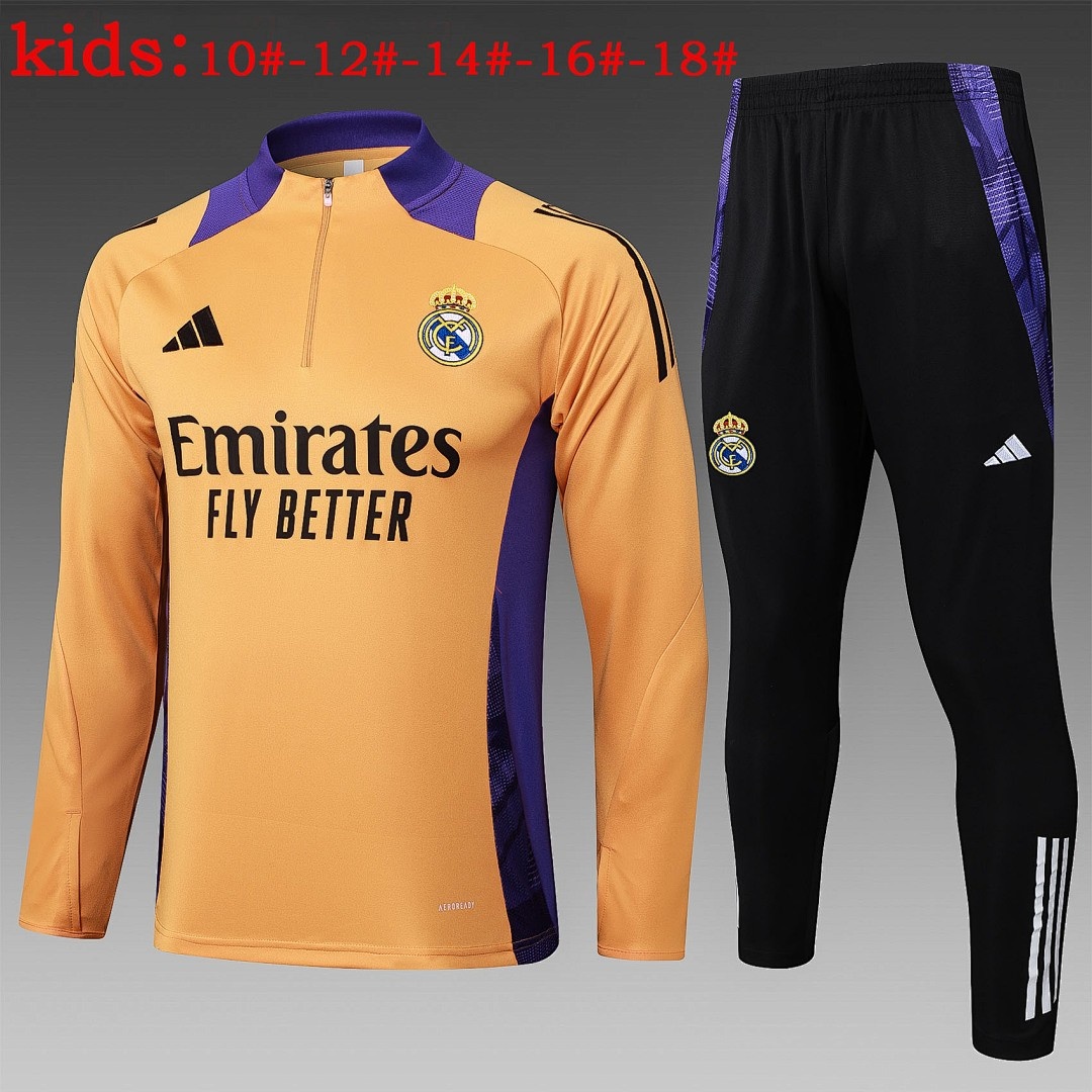 JER-5236_1 Real Madrid 24-25 Orange Kids Semi-Zip Jacket - 图片 1