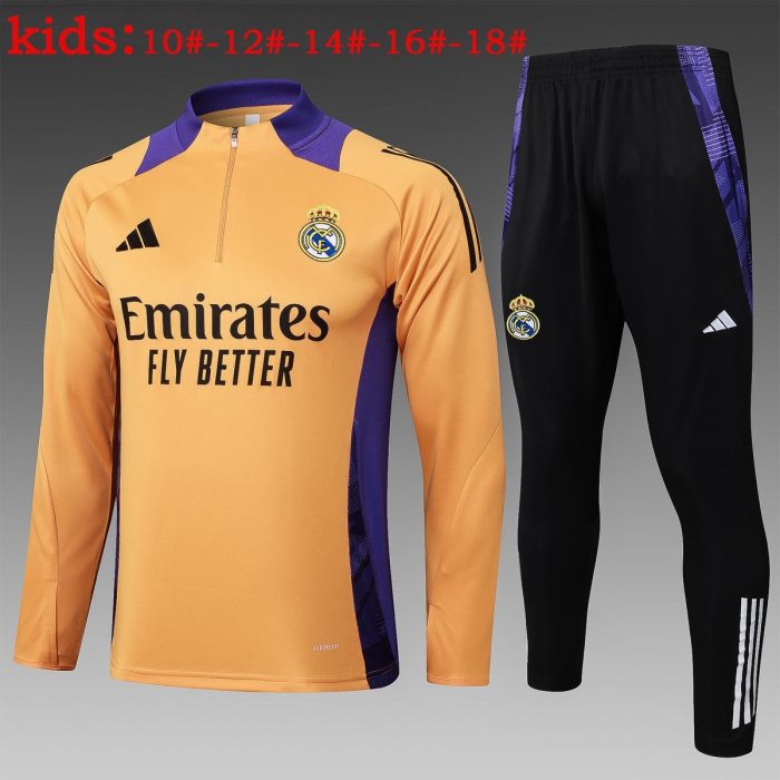 Real Madrid 24-25 Orange Kids Semi-Zip Jacket - 图片 2