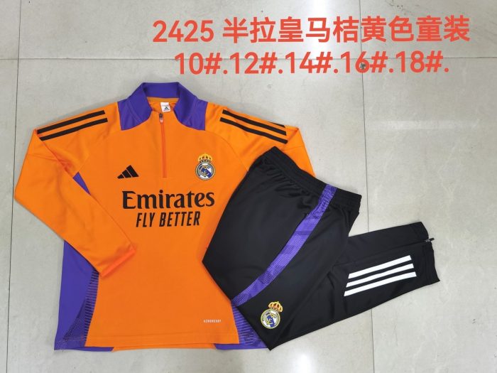 Real Madrid 24-25 Orange Kids Semi-Zip Jacket - 图片 4