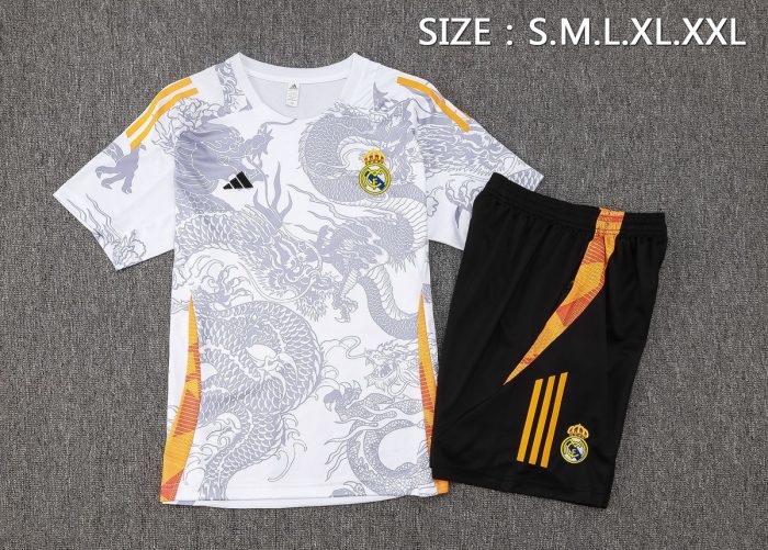 Real Madrid 24-25 White Short Sleeve Training Suit (Spray Ink Dragon) - 图片 2