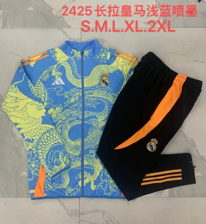 Real Madrid 24-25 Long Zipper Jacket Light Blue (Spray Ink Dragon) - 图片 9