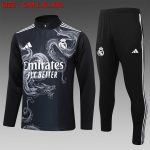 Real Madrid 24/25 Black Ink Splatter Half-Zip Jacket (White Trim on Shoulders)