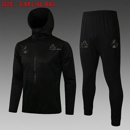 JER-5248_1 Real Madrid 21-22 Black Long Zip Jacket with Hood - 图片 1