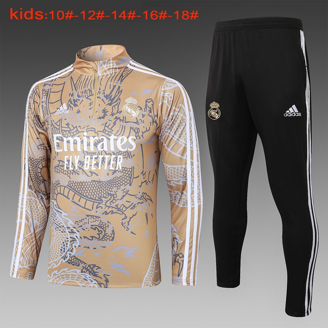 JER-5253_1 Real Madrid 23-24 Kids' Half-Zip Jacket in Apricot Splatter - 图片 1