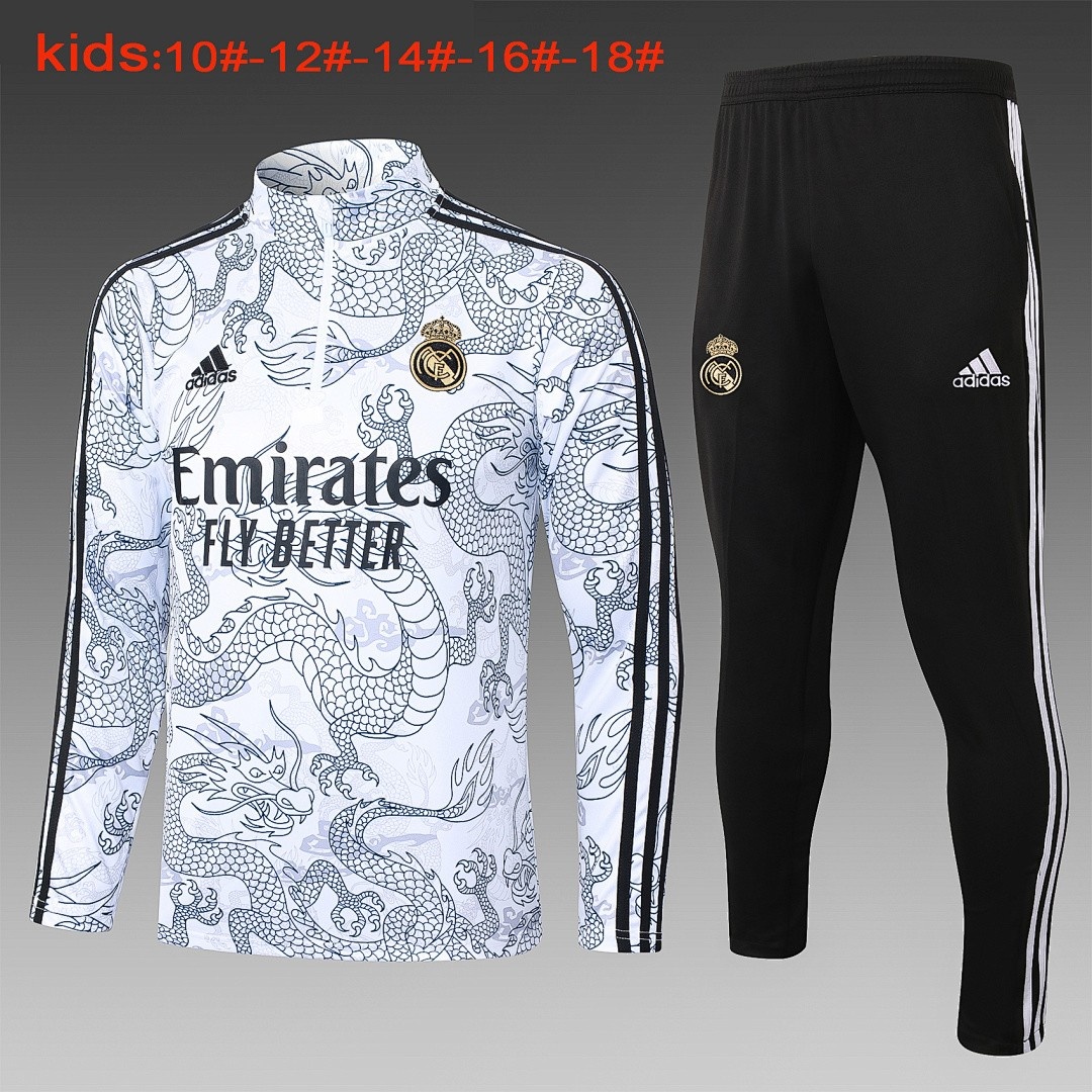 JER-5254_1 Real Madrid 23-24 White Kids' Half-Zip Jacket (Chinese Dragon) - 图片 1