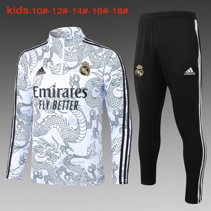 Real Madrid 23-24 White Kids' Half-Zip Jacket (Chinese Dragon) - 图片 2