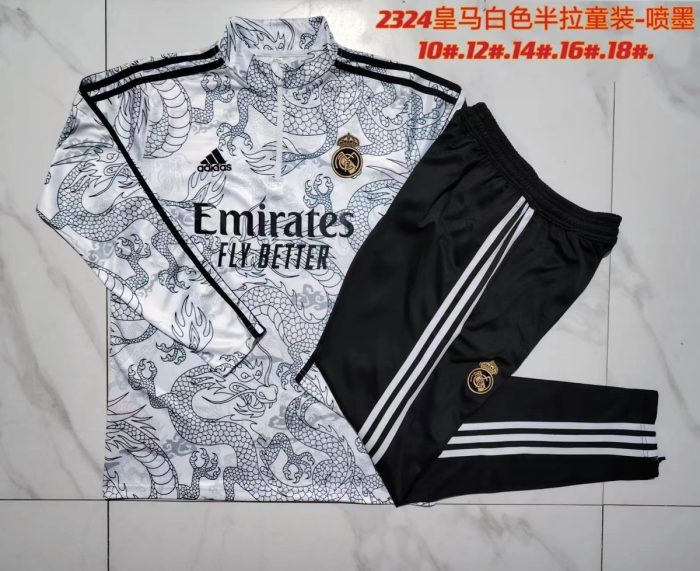 Real Madrid 23-24 White Kids' Half-Zip Jacket (Chinese Dragon) - 图片 3
