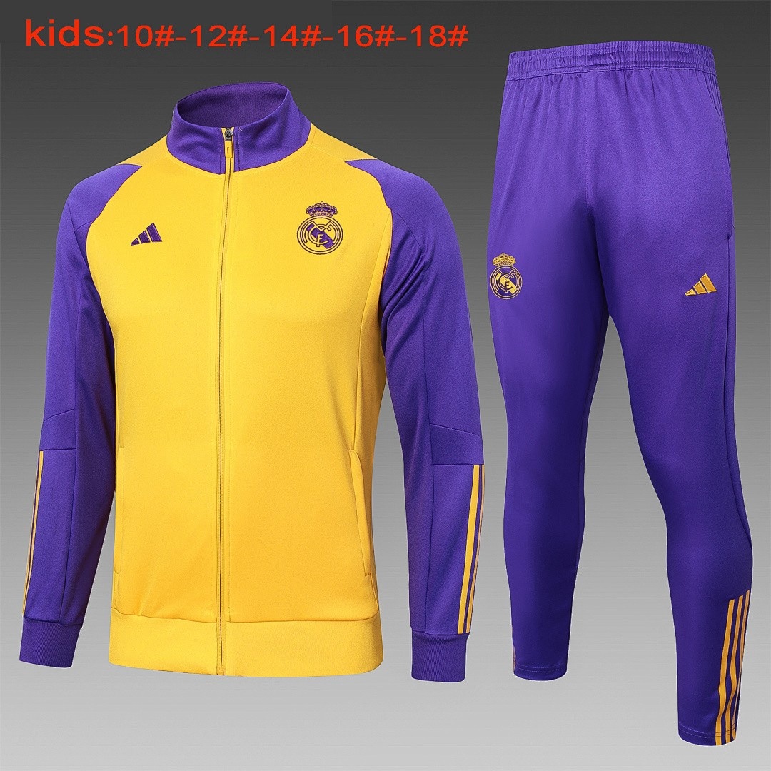 JER-5257_1 Real Madrid 23-24 Yellow Kids Long Zipper Jacket - 图片 1