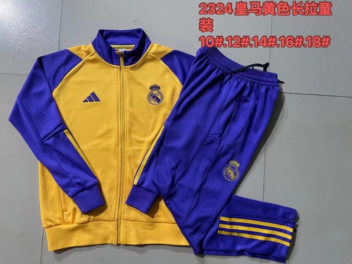 Real Madrid 23-24 Yellow Kids Long Zipper Jacket - 图片 3