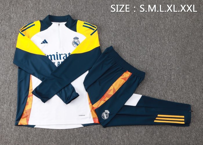 Real Madrid 24-25 Half-Zip Jacket White with Yellow Sleeves - 图片 2