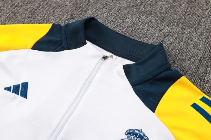 Real Madrid 24-25 Half-Zip Jacket White with Yellow Sleeves - 图片 7