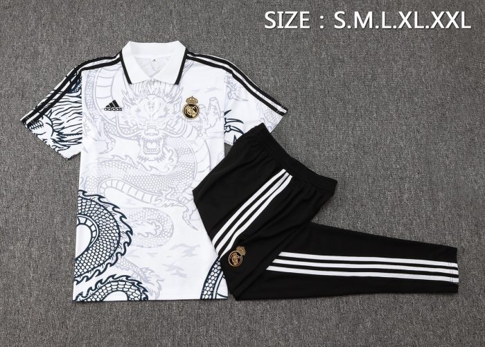 Real Madrid 23-24 Polo Shirt White Ink Splatter (Chinese Dragon) - 图片 2