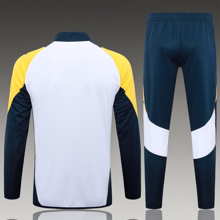Real Madrid 24-25 White with Yellow Shoulder Long Zip Jacket - 图片 2