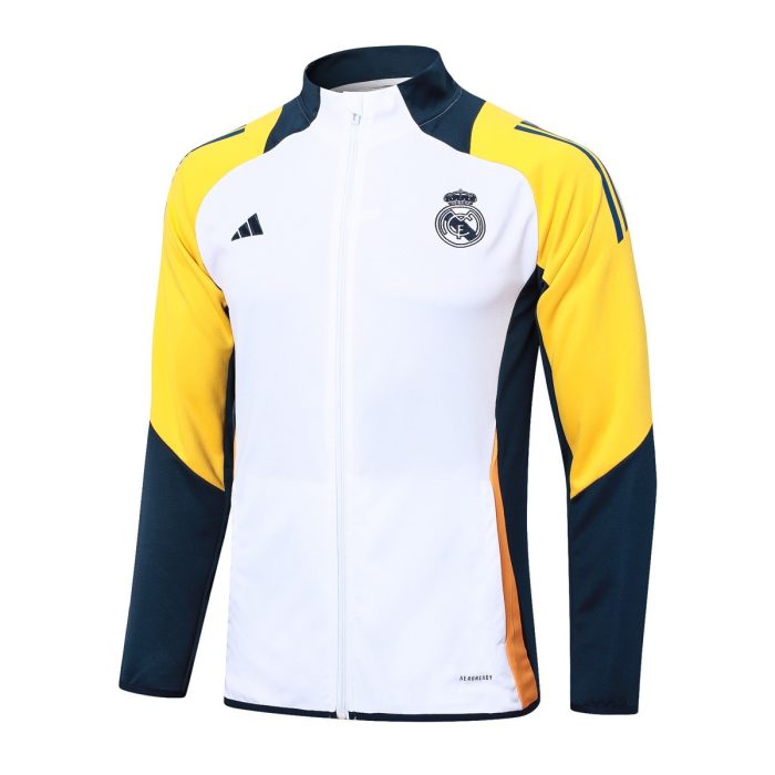 Real Madrid 24-25 White with Yellow Shoulder Long Zip Jacket - 图片 3