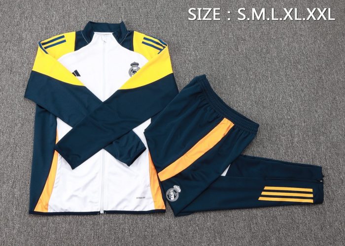 Real Madrid 24-25 White with Yellow Shoulder Long Zip Jacket - 图片 4