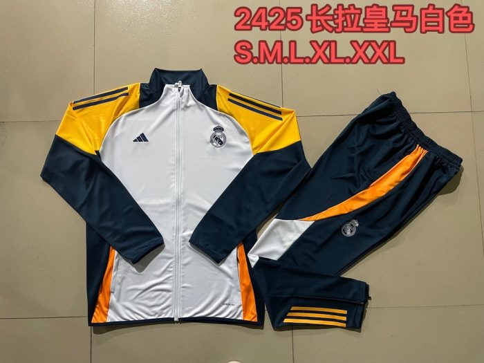 Real Madrid 24-25 White with Yellow Shoulder Long Zip Jacket - 图片 9