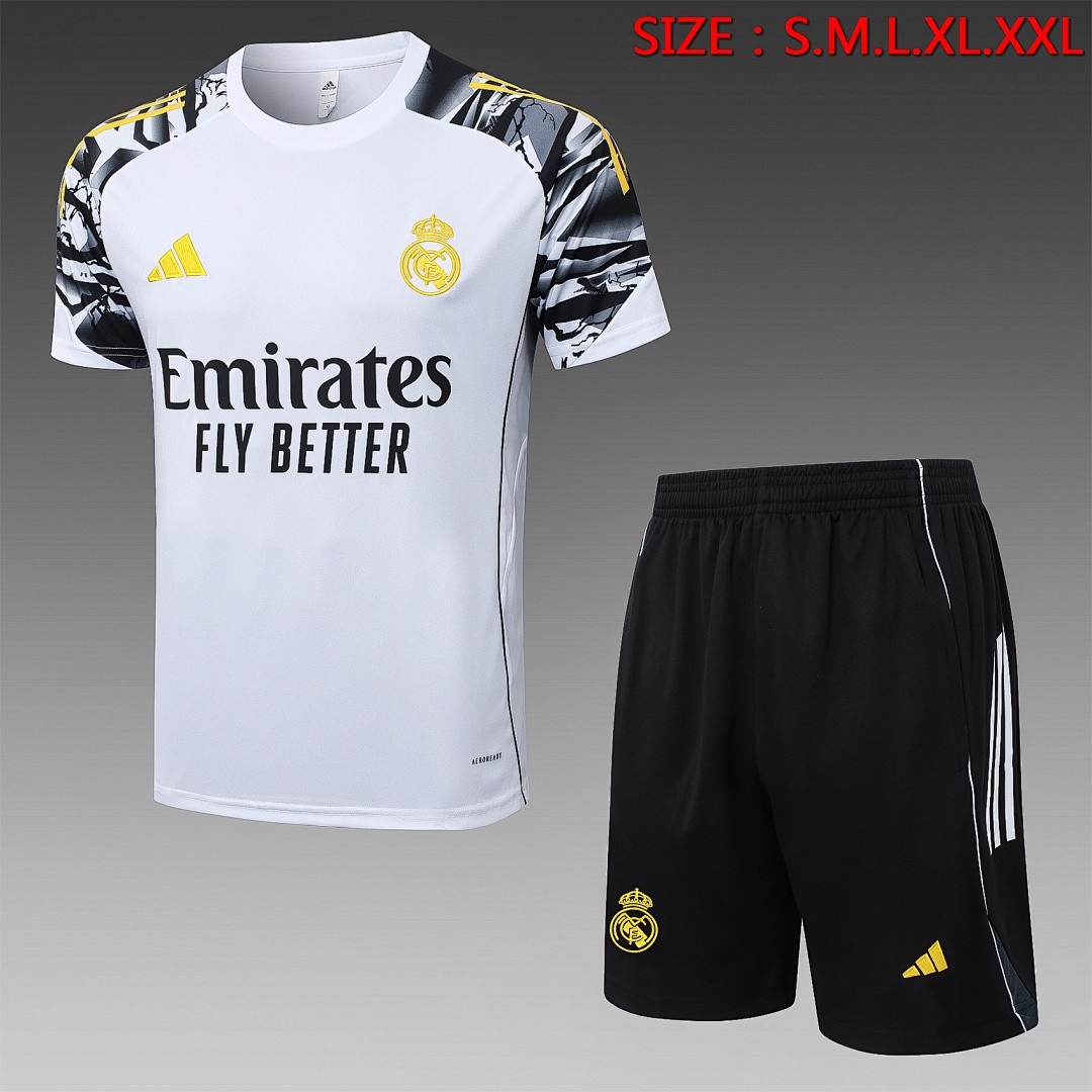 JER-5262_1 Real Madrid White Short Sleeve Training Shirt (Sleeve Spray Ink) - 图片 1