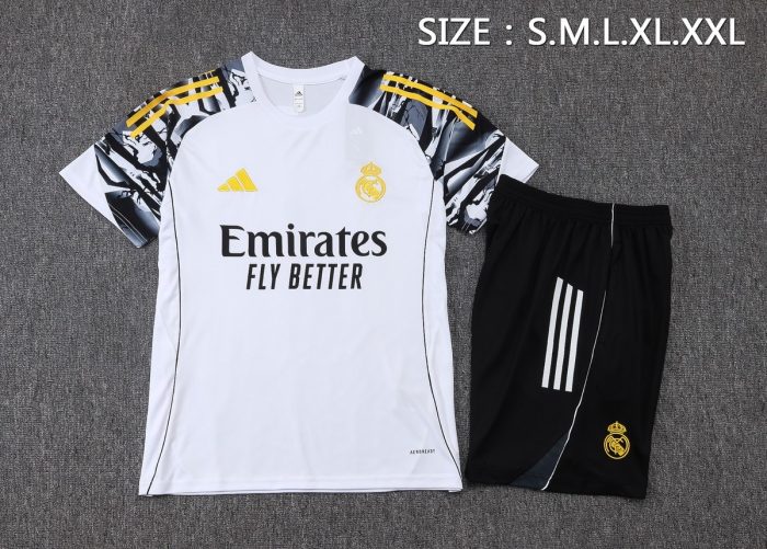 Real Madrid White Short Sleeve Training Shirt (Sleeve Spray Ink) - 图片 2