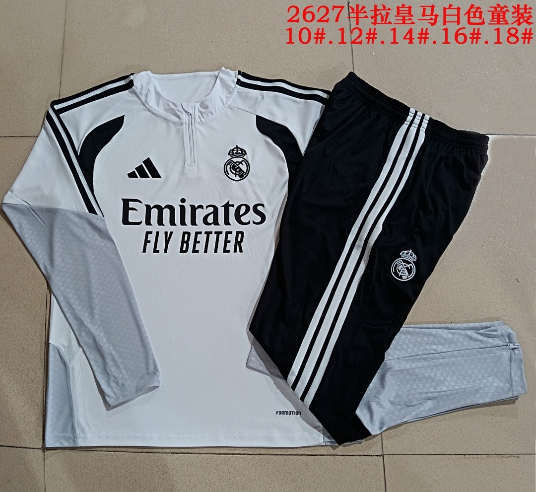 JER-5263_1 Real Madrid White Kids' Half-Zip Jacket - 图片 1