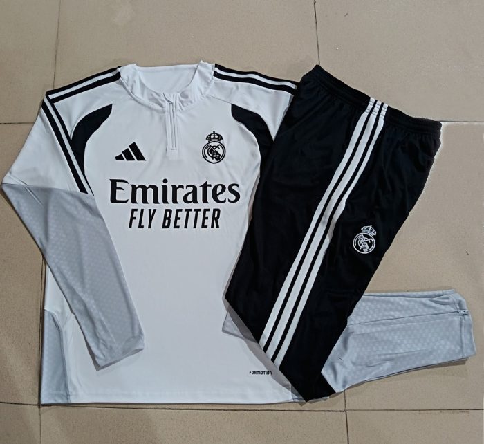 Real Madrid White Kids' Half-Zip Jacket - 图片 3