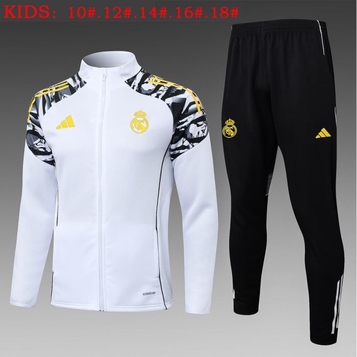 Real Madrid White Children's Long Sleeve Training Suit (Sleeve Spray Print) - 图片 2