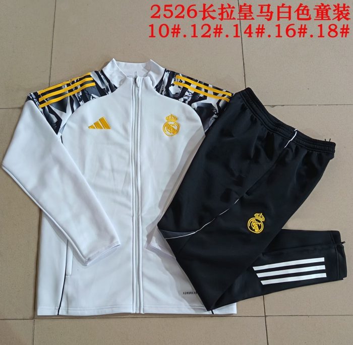 Real Madrid White Children's Long Sleeve Training Suit (Sleeve Spray Print) - 图片 3
