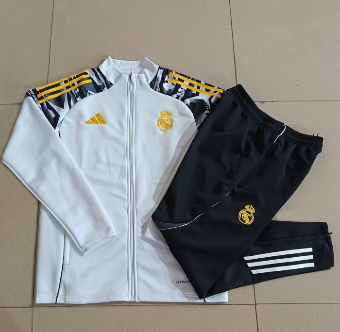 Real Madrid White Children's Long Sleeve Training Suit (Sleeve Spray Print) - 图片 4