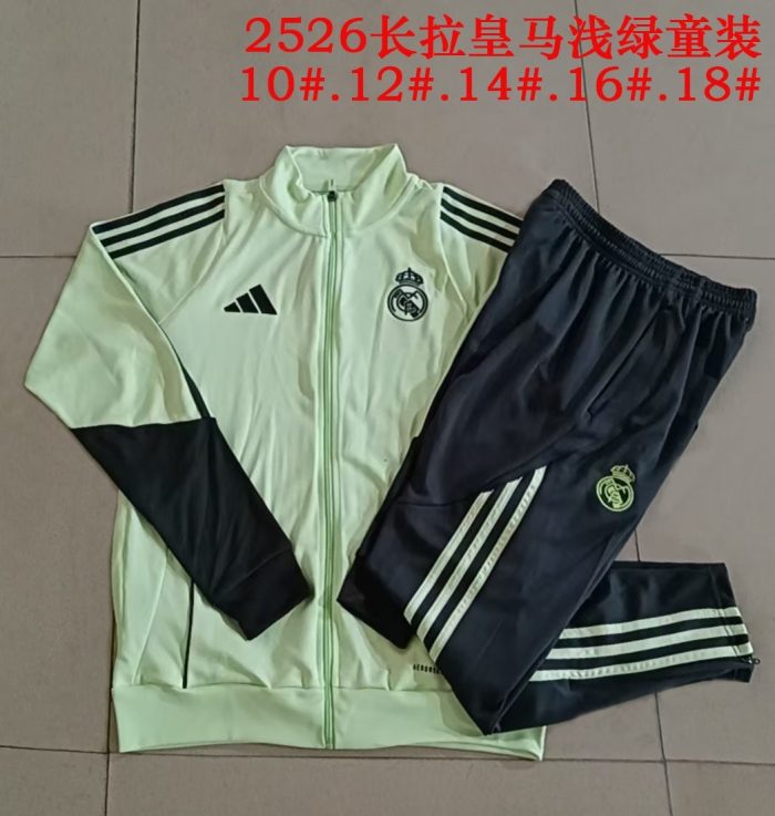 Real Madrid Kids Light Green Long Zipper Jacket (Sleeves Gray Green) - 图片 3