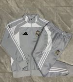 Real Madrid Grey and White Kids Long Zipper Jacket - 图片 4