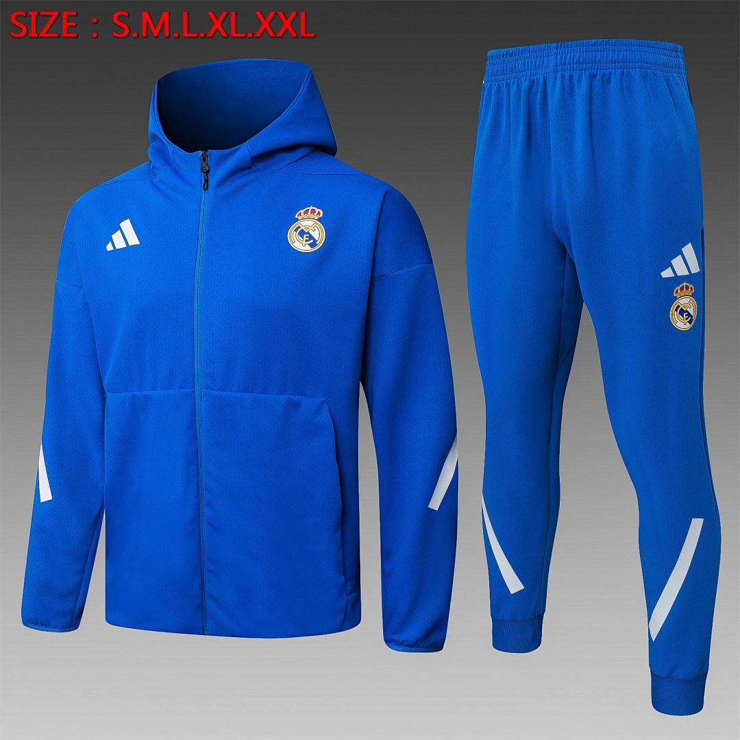 JER-5271_1 Real Madrid Blue Long Zipper Jacket with Hood - 图片 1