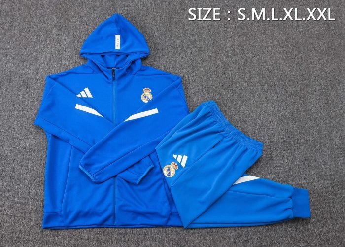 Real Madrid Blue Long Zipper Jacket with Hood - 图片 2