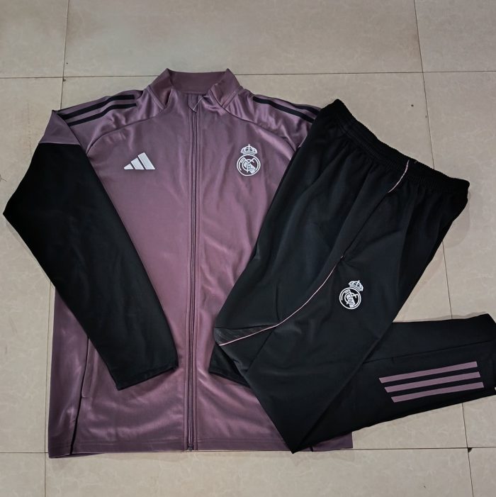 Real Madrid Grey Purple Long Zipper Jacket Kids - 图片 3