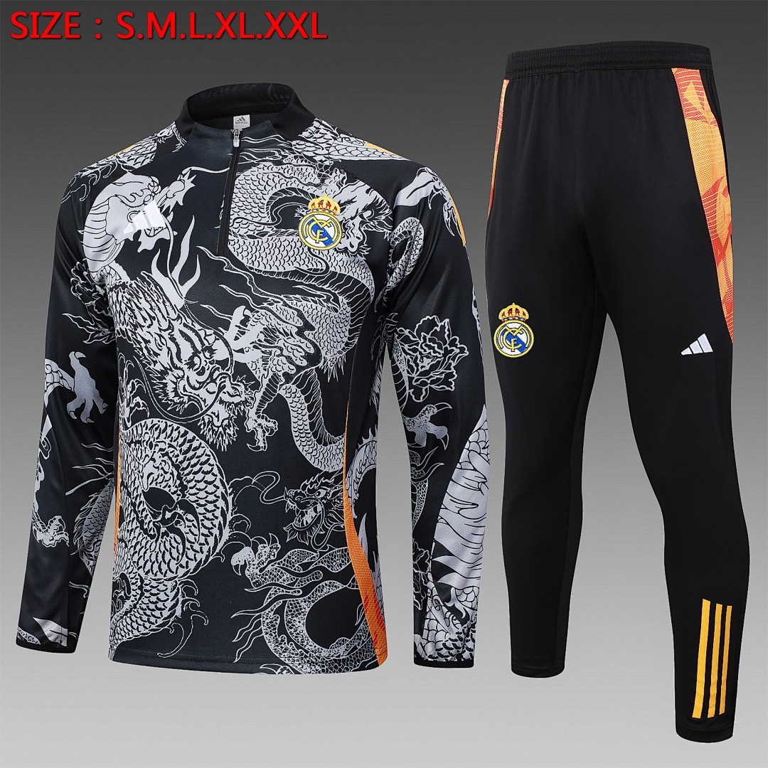 JER-5274_1 Real Madrid 24/25 Black (Spray Ink Dragon) Half-Zip Jacket - 图片 1