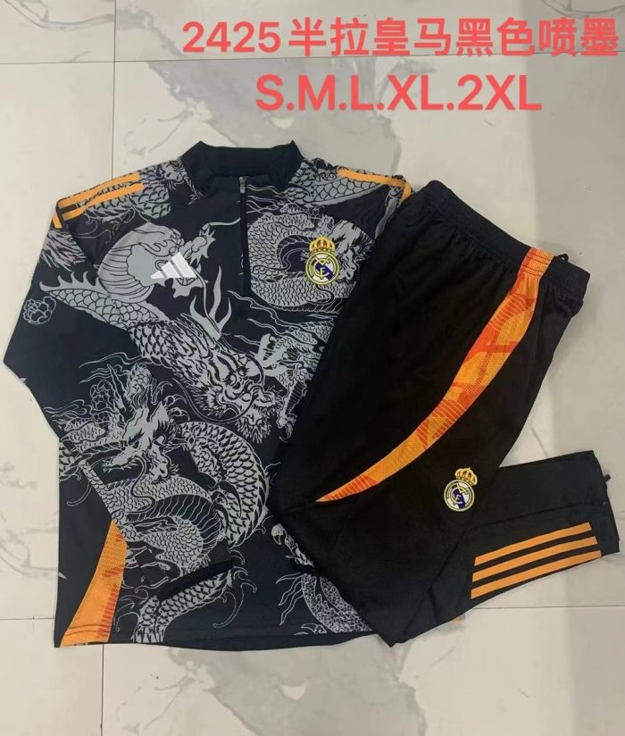 Real Madrid 24/25 Black (Spray Ink Dragon) Half-Zip Jacket - 图片 9