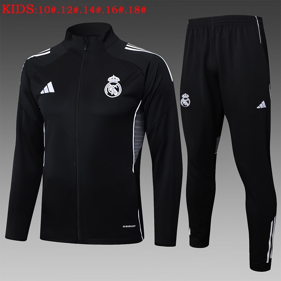 JER-5276_1 Real Madrid Black Kids Long Zipper Jacket - 图片 1