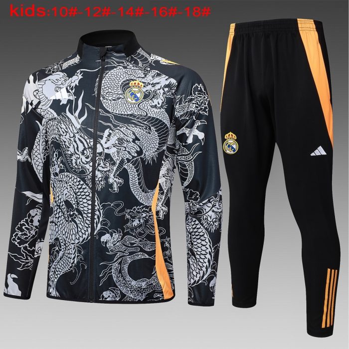 Real Madrid 24/25 Black Children's Training Suit (Spray Ink Dragon) - 图片 2