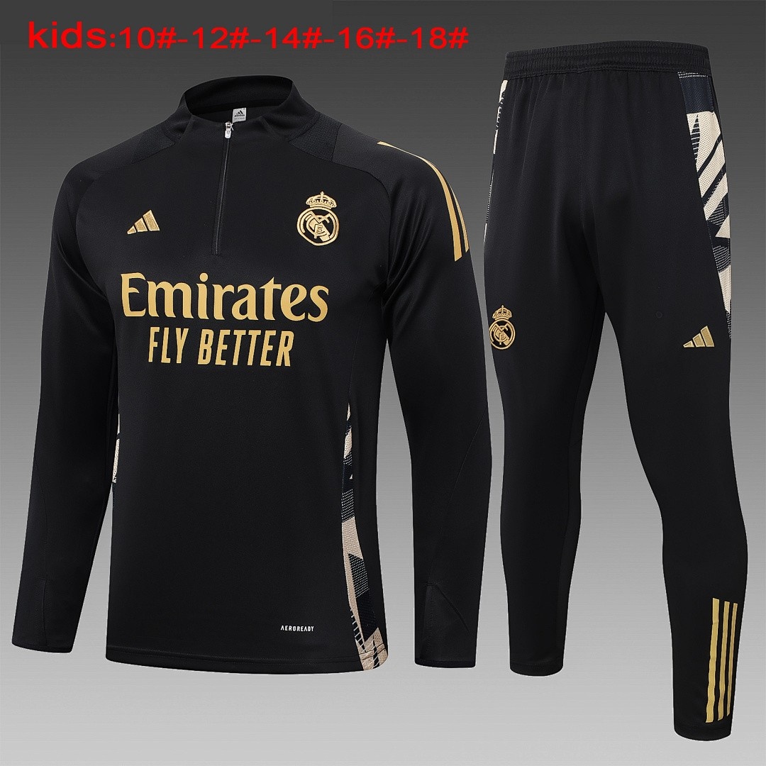JER-5286_1 Real Madrid 24-25 Black Kids' Half-Zip Jacket - 图片 1