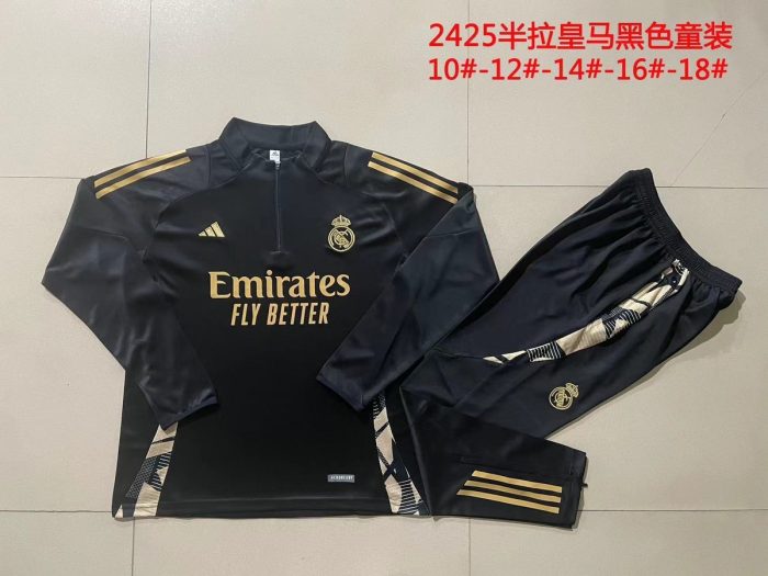 Real Madrid 24-25 Black Kids' Half-Zip Jacket - 图片 4