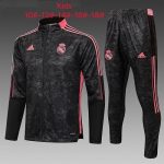 Real Madrid 21-22 Black Kids' Long Zip Jacket (Red Trim)