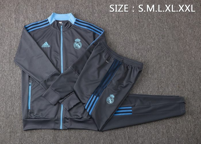 Real Madrid 21/22 Long Zip Jacket Dark Grey with Blue Trim - 图片 2